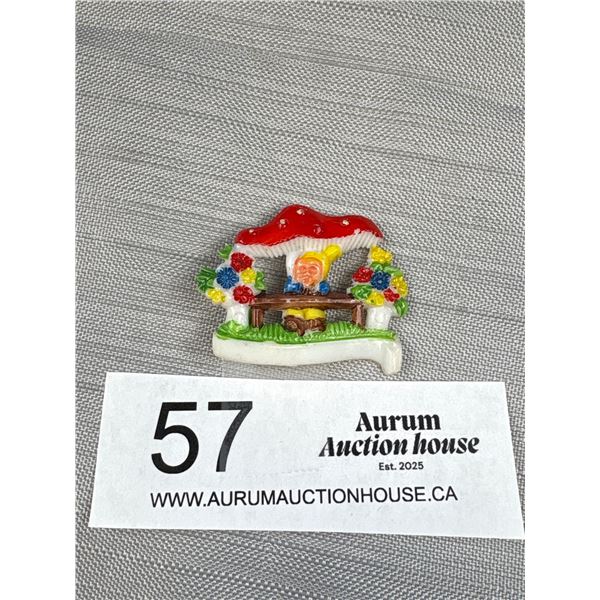Adorable Signed Germany Antique Celluloid Mushroom Gnome Brooch