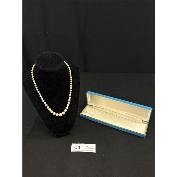 Antique Hand Knotted Pearl Necklace Filigree Clasp Marked STERLING