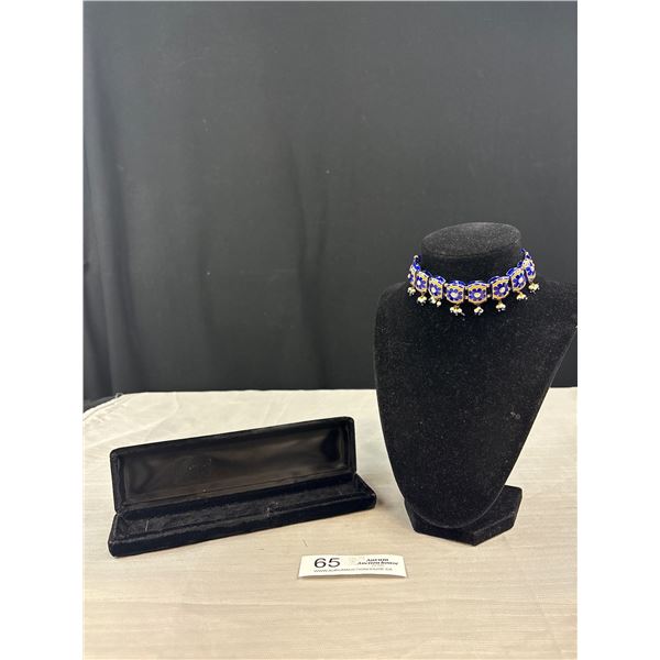 Very Nice Stone Set Cobalt Blue Enamel Necklace