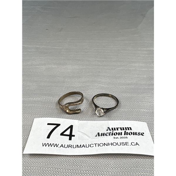 2 Vintage Sterling Rings (1 Solitaire Stone Set)
