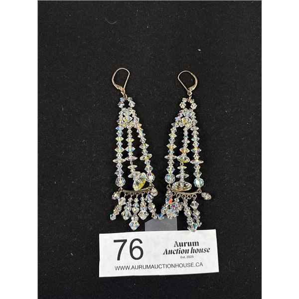 A Fabulous Pair of Long 50's Crystal Earrings with Sterling Catches