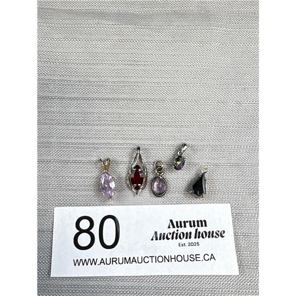 5 Vintage Stone Set Pendants (1 Marked Sterling)