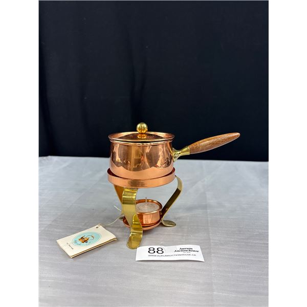 Vintage Tagus Portugal Mini Copper Pot w/ Burner - Original tag