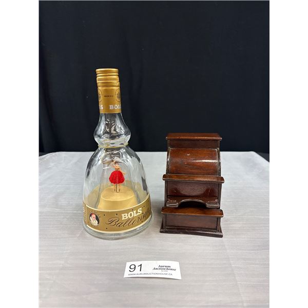 Antique Hand Crafted Wood Matchstick Dispenser & Bols Ballerina Bottle