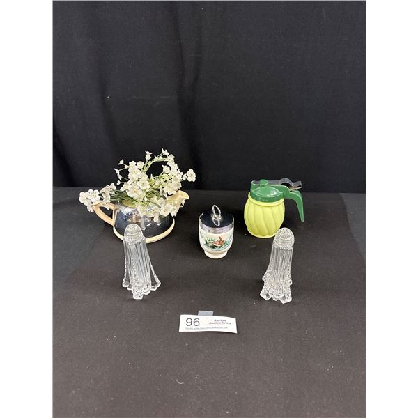 Vintage Everhot Teapot Décor Medco N.Y. Dispenser, Crystal Salt & Pepper & Royal Worcester Egg Coddl