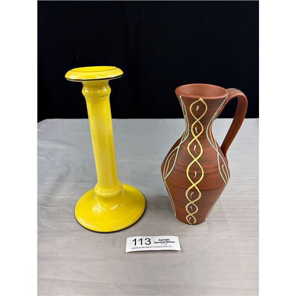 Mid Century Handcrafted Handled Jug and Crown Ducal England Candlestick