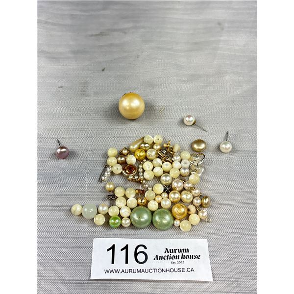 A Large Lot of Vintage Faux Pearls + Mother of Pearl Brass Earrings Etc
