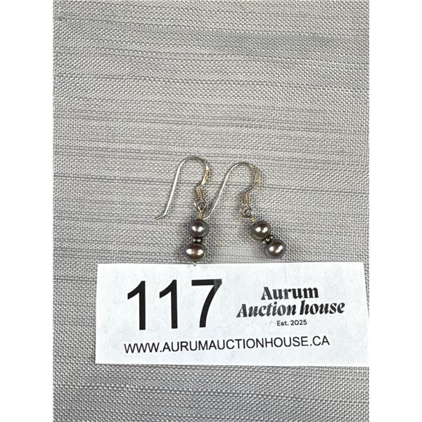 Pair of Sterling + Real Grey Pearl Earrings