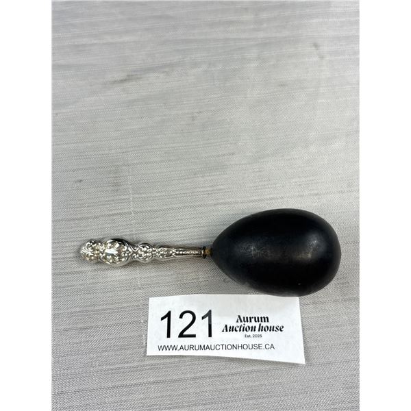 Scarce Victorian/Edwardian Sterling + Ebony Egg Sock Darner