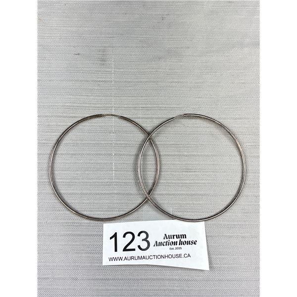 A Pair of Large (3" Diam) Sterling Silver Hoop Earrings