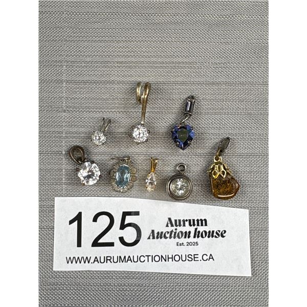 8 Vintage Small Drop Pendants (Most with Stones)