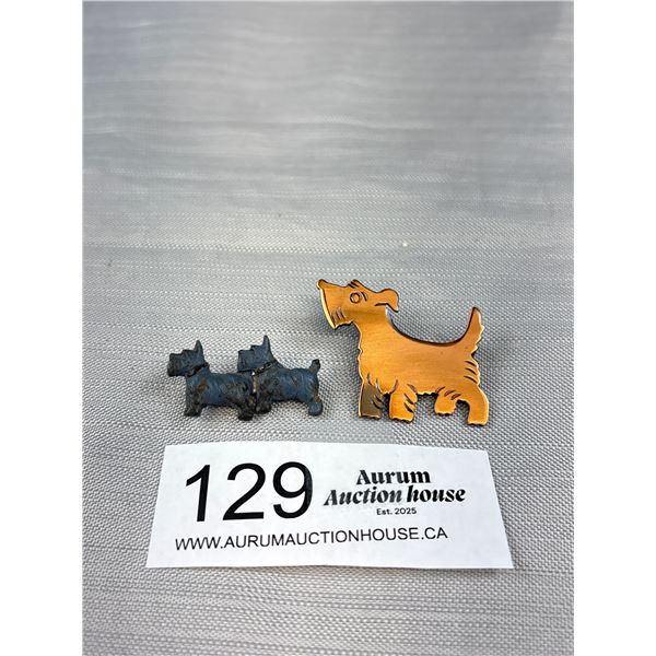2 Vintage Scottie Dog Brooches (1 1940s + 1 1960s)