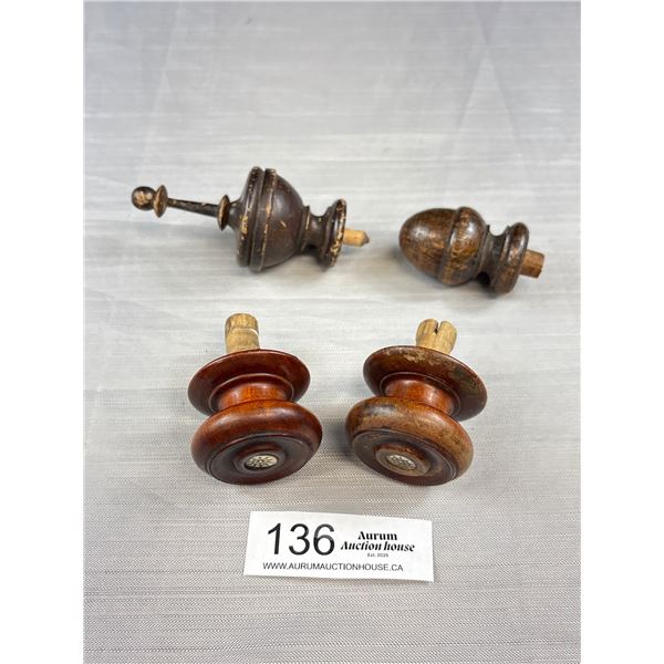 4 Turned Wood Antique Furniture Finals + Knobs