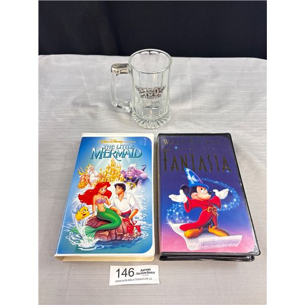 2 Disney VHS's Fantasia, The Little Mermaid and Box of Brinks Trading Cards