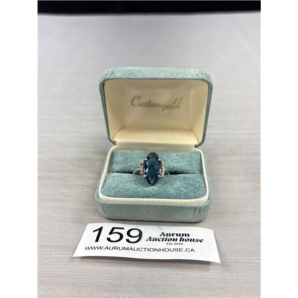 Stunning White Gold Plate Sapphire Color Ring Gorgeous! Quality