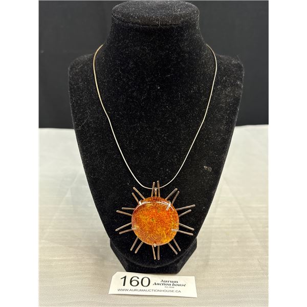 Vintage Abstract Studio Piece Sterling Silver Amber Necklace Stunning!