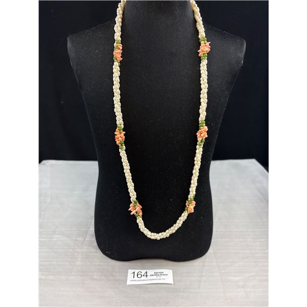 C.1970s Vintage Genuine Triple Strand Pearl Coral + Jade Necklace Beauty!