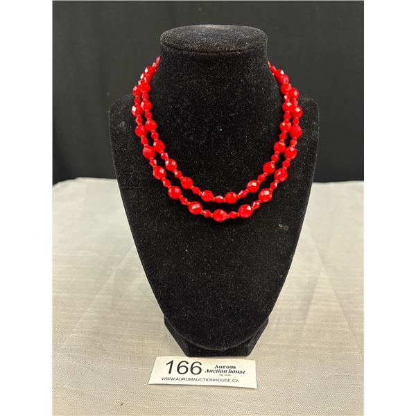 Rare! Opaque Red Faceted Crystal Necklace C.1950s