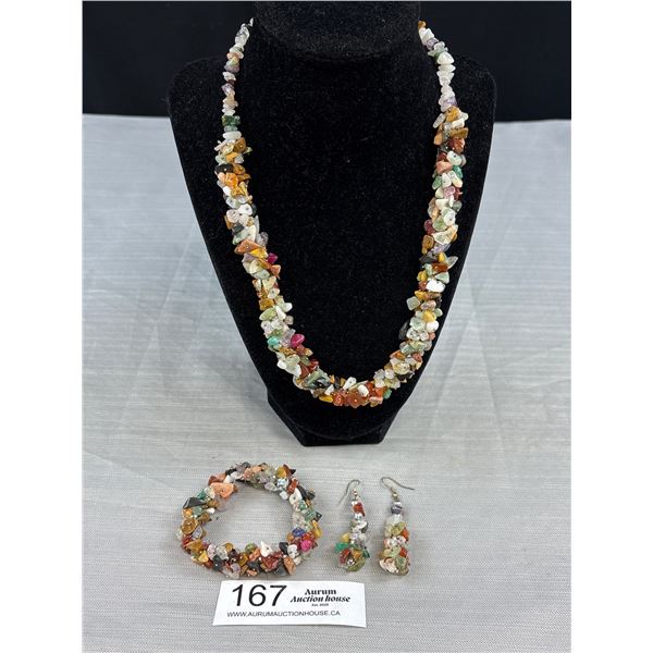 C.1970s Quality Gemstone Necklace Earrings Bracelet Earrings Set Genuine!