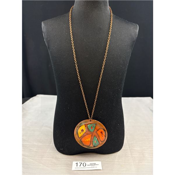 Genuine Designer Modernist Enamel Copper Necklace Signed