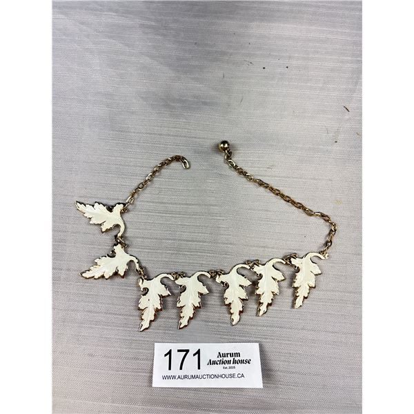 C.1940s Gold Plate Enamel Leaf Motif Necklace Beauty!