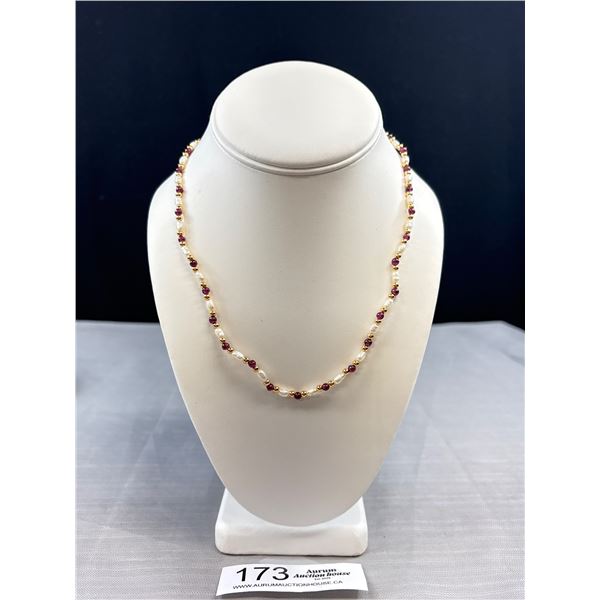 Genuine Pearl Garnet Gold Bead Necklace Quality!
