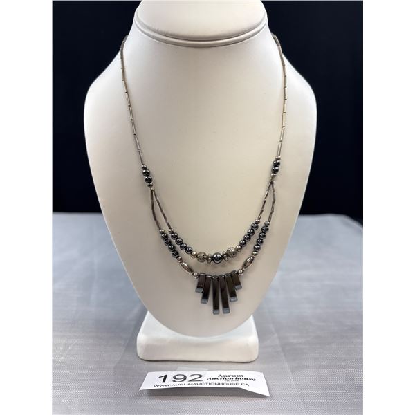 Vintage Silver w/ Black Alaskan Diamond Stone Necklace