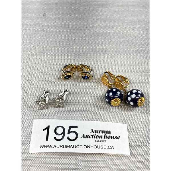 3 Pairs of Vintage Clip on Earrings