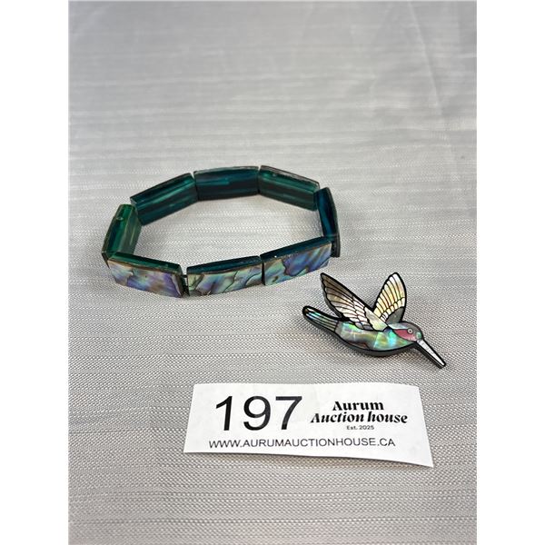 Vintage Abelone Shell Bracelet + Brooch