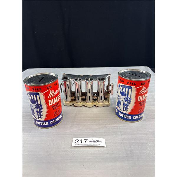 Vintage Change Counter Plus 2 March of Dimes Donation Tins