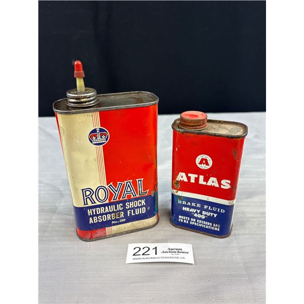 Vintage Atlas Break Fluid Tin and Royal Hydrolic Shock Tin Both Full