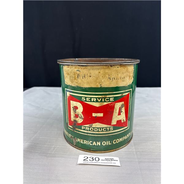 Vintage 5 Lb B-A Wheel Bearing Grease Tin Empty with Lid
