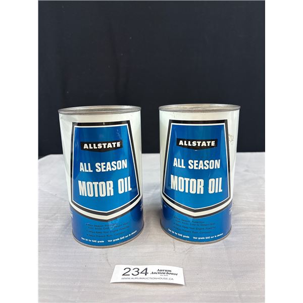2 Full Vintage Sears Allstate Motor Oil Tins