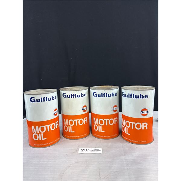 Lot of 4 Full Gulf Lube Motor Oil Tins