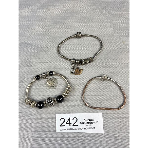 3 Silver Plated Bead Charms Bracelets