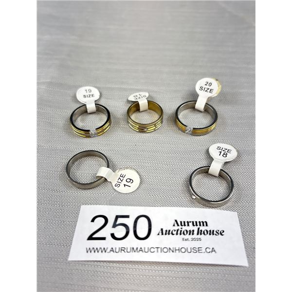 5 New Stainless Steel Ring Bands in Diff. Ring Sizes