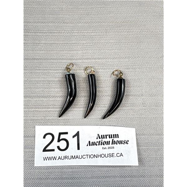 3 Vintage Hand Carved Black Coral Pendants
