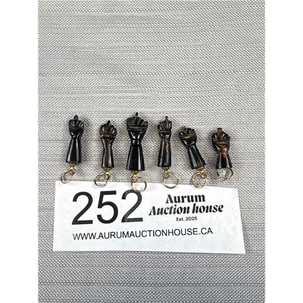 6 Vintage Hand Carved Black Coral Pendants