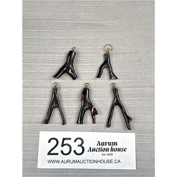5 Black Coral Charms or Pendants