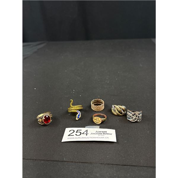 6 Vintage Gold Plated Rings