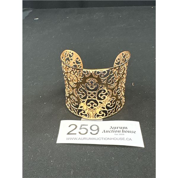 Beautiful Gold Plated Filigree Design Open Cuff Bangle, Unmarked