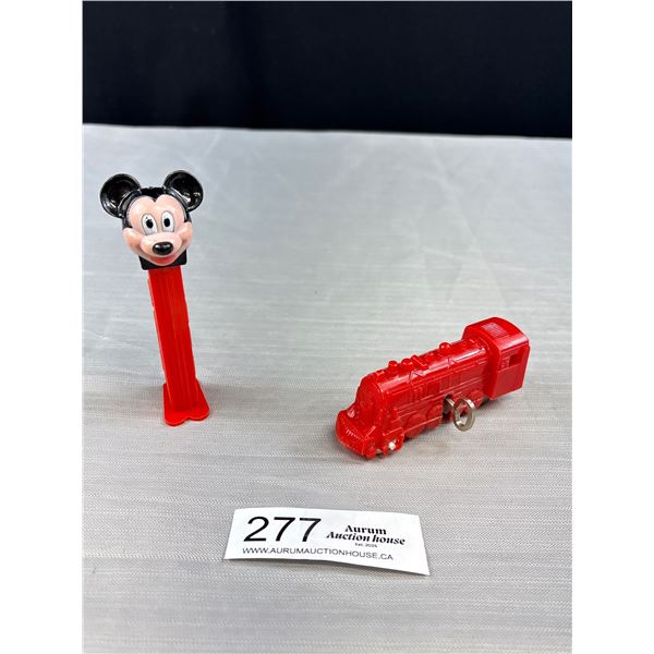 Wind Up 50's Plastic Toy Locomotive + Mickey Mouse Pez