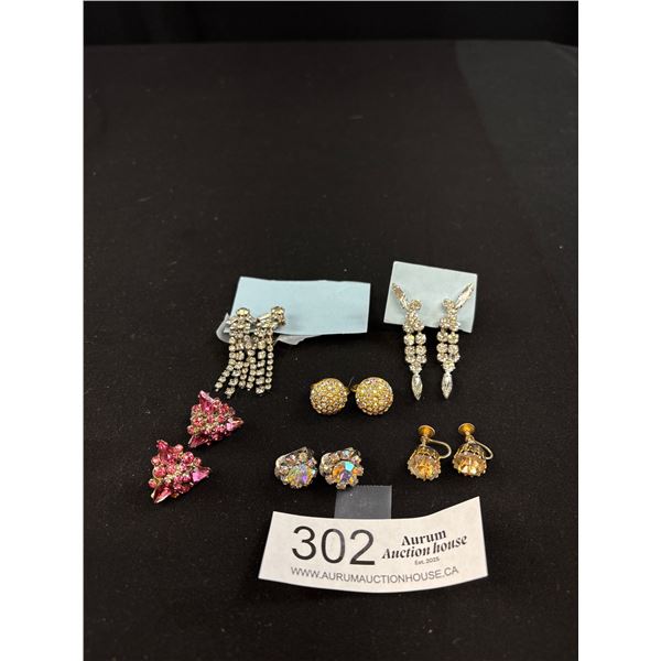 Vintage Clip On Rhinestone Earring Lot Very Nice!