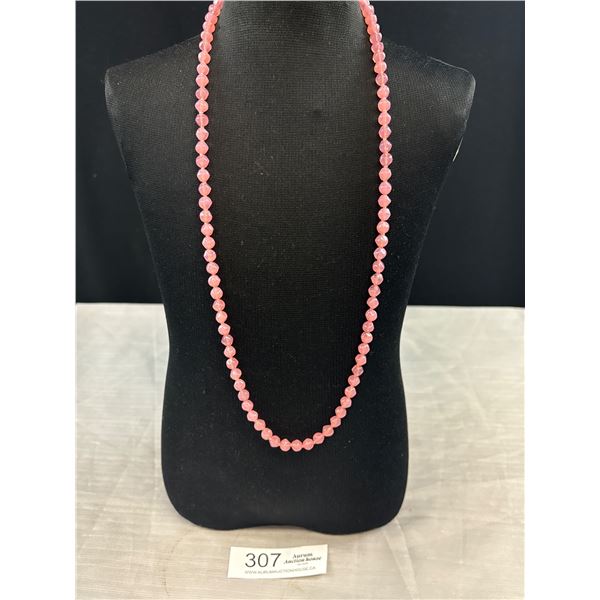 C. 1920's Pink Opalescent Hand Knotted Bead Necklace Excellent Piece!