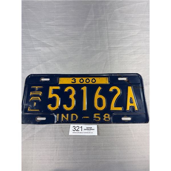 1958 Indiana License Plate