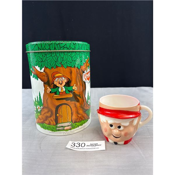 2 Pc's Vintage Keebler Cookies Tin + Cup, Tin 7" Tall
