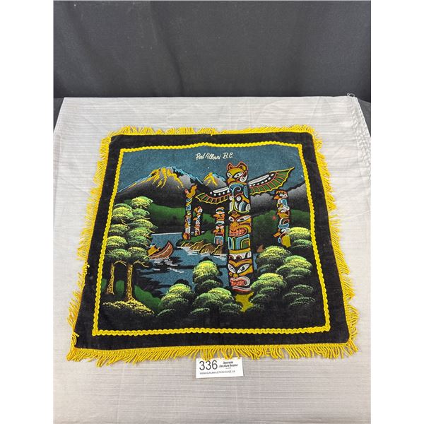 Very Nice 1950's Port Alberni B.C. Totem Poles Pillow Corner, Approx 17" x 17"