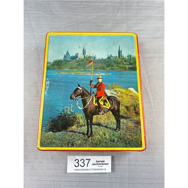 Very Nice 1960's Blue Bird  Confectionary RCMP Tin Approc 8" x 6 1/2" x 2"