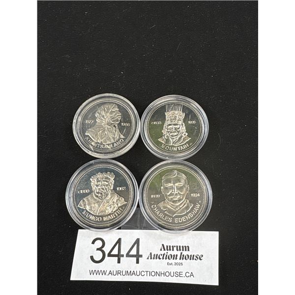 4 1977 BC Haida, Salish, Nishga, Kwakiutl Indian Chief Dollars, Beautiful Images Both Sides of Each 