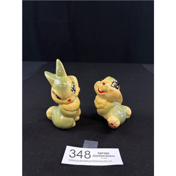 2 1940's "Bashful" Bunny Figurines, Approx 3" & 4" Tall